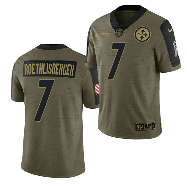 Men's Pittsburgh Steelers #7 Ben Roethlisberger 2021 Olive Salute To Service Limited Stitched